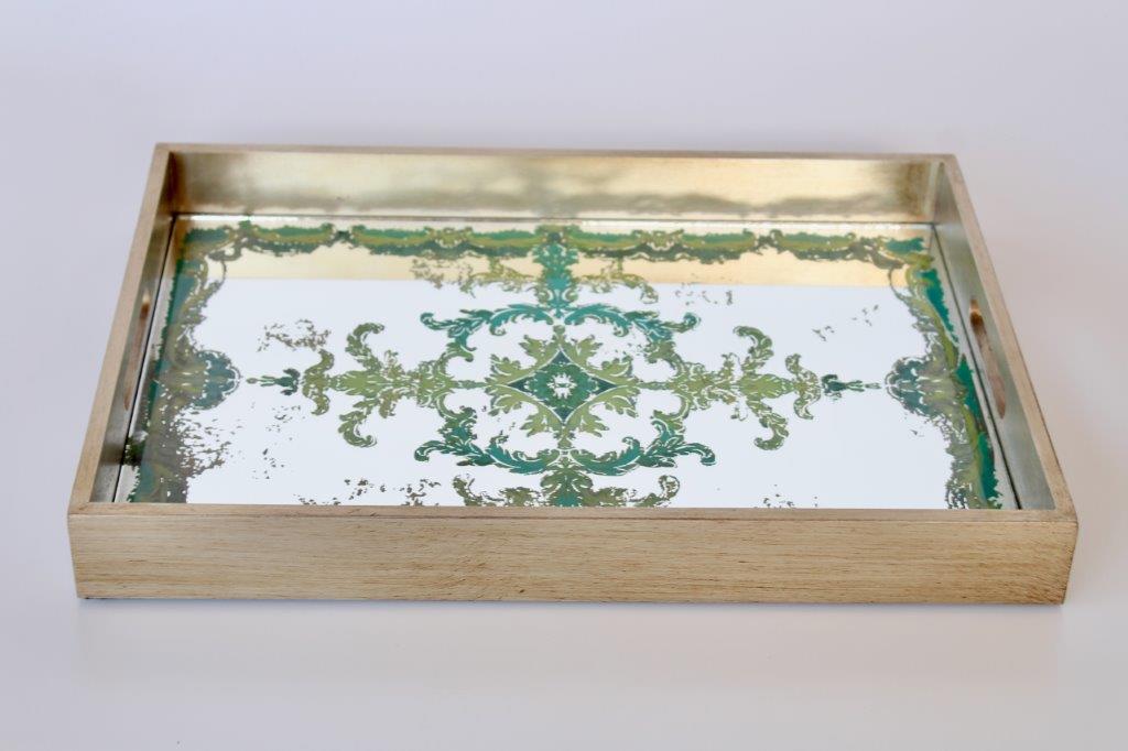 Rect. Glass Green Mirror Tray